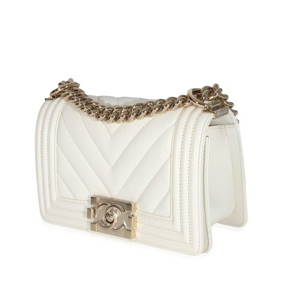 Chanel 23C White Caviar Chevron Small Boy Bag - Picture 2 of 8